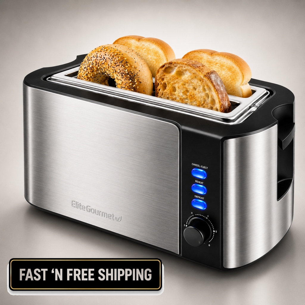 Elite Gourmet 4 Slice Long Slot Toaster Wide Slots Warming Rack Extra wide