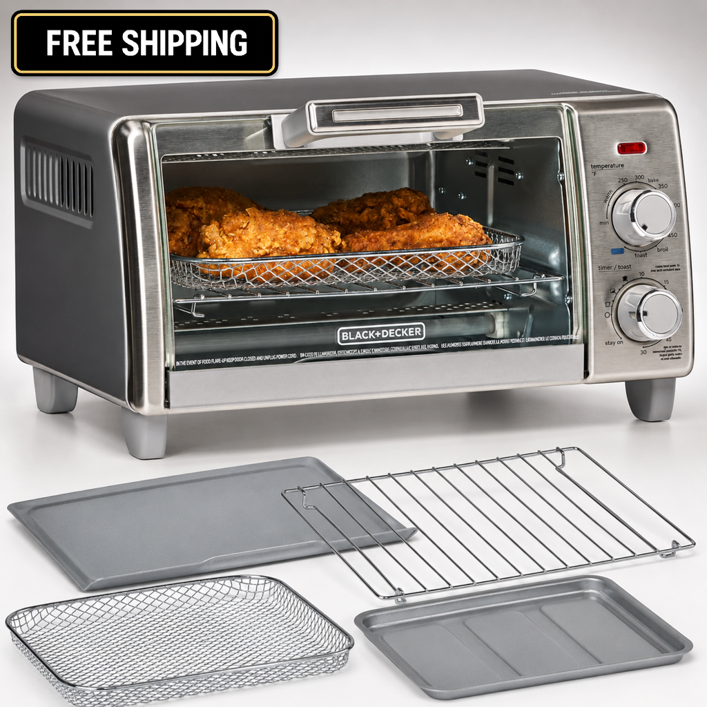 BLACK+DECKER 5-in-1 Air Fry Toaster Oven 4-Slice Fits 9” Pizza slice