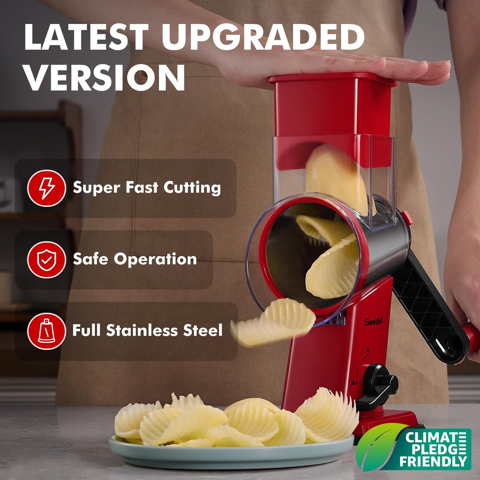 Rotary Cheese Grater Vegetable Slicer Hand Crank Kitchen Shredder 4 Blade