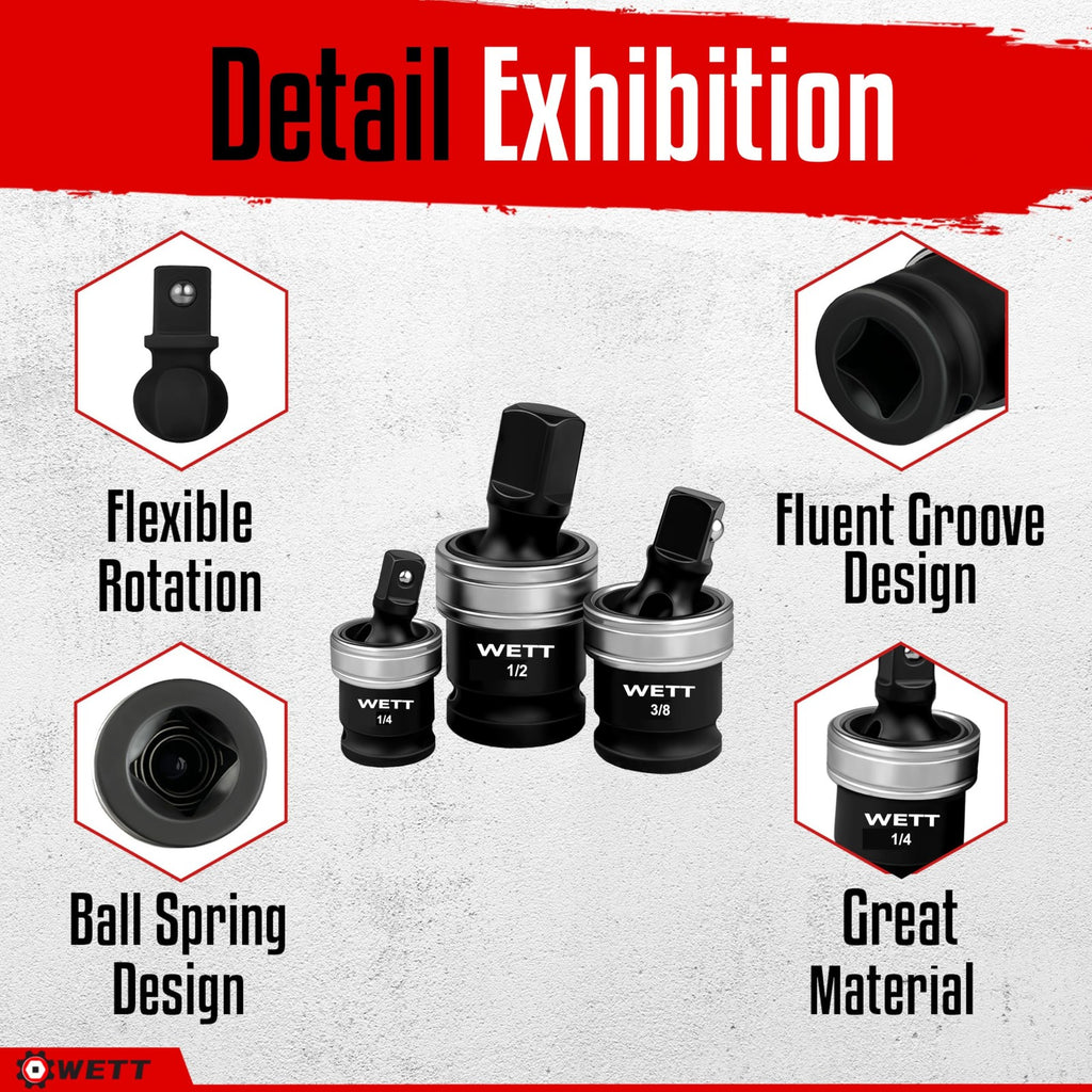 Impact Universal Joint Set 3Pc 1/4" 3/8" 1/2" Drive Socket Swivel Adapter