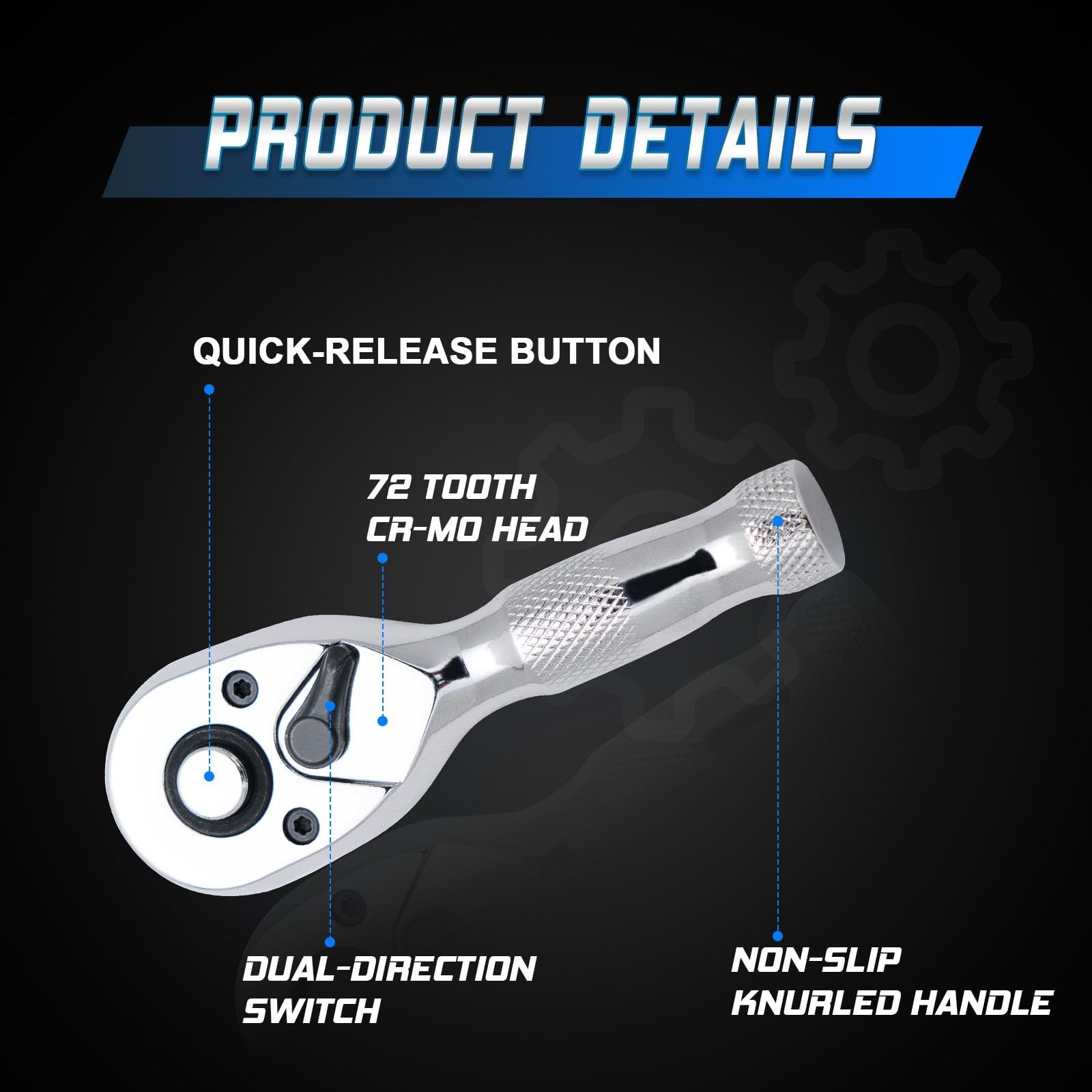 Ryrura 1/4" 3/8" 1/2" Stubby Drive Ratchet Set, Mini Ratchet Wrench Set.
