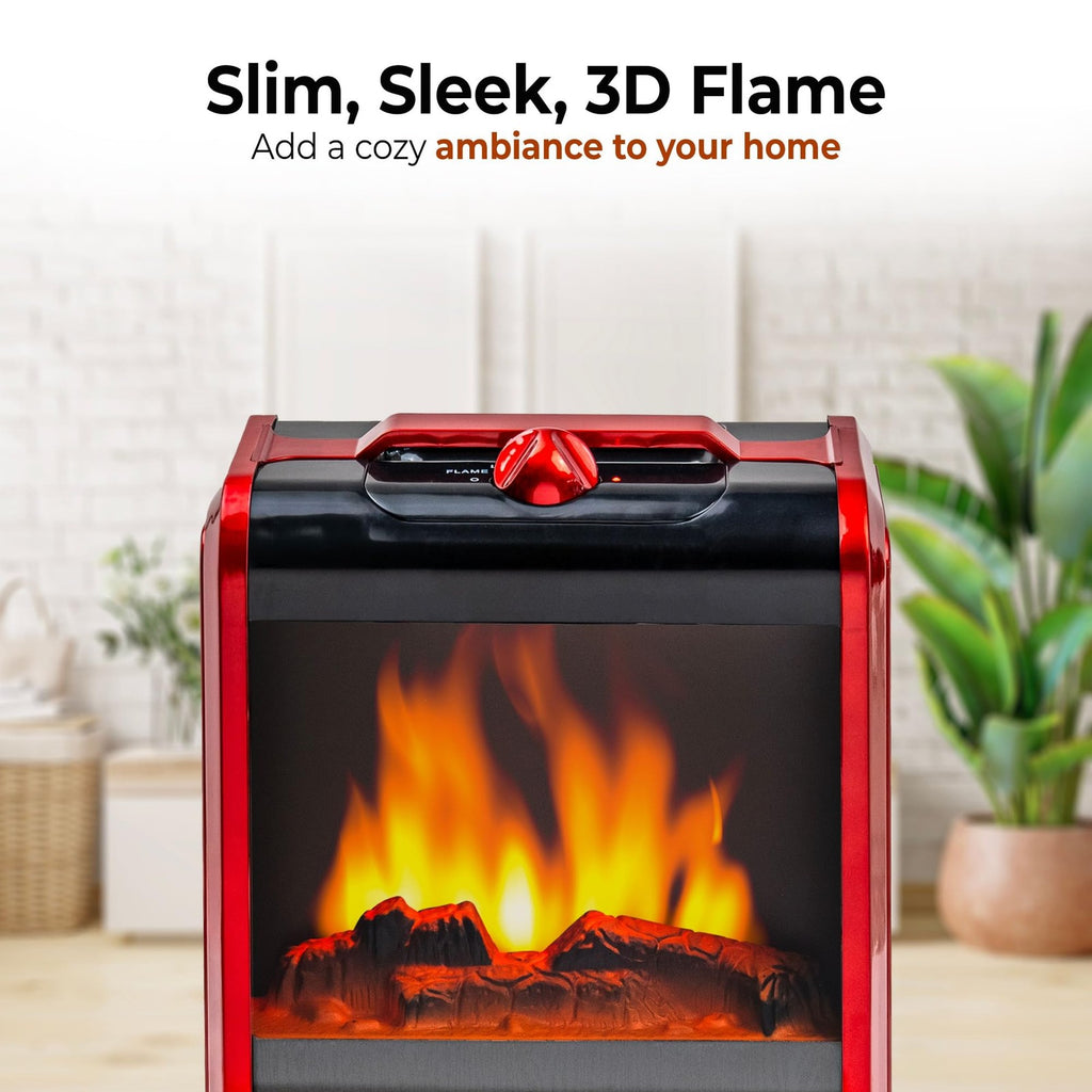 Comfort Zone Electric Mini Fireplace Space Heater with Realistic 3D Flame.
