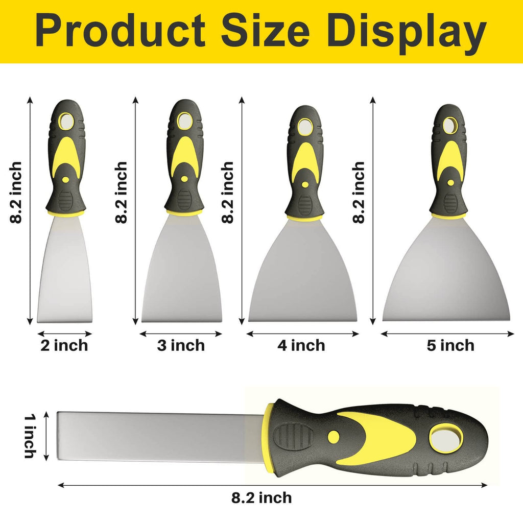 Putty Knife Set 5Pc 1–5 Inch Stainless Steel Paint Scraper Drywall Spackle Tool