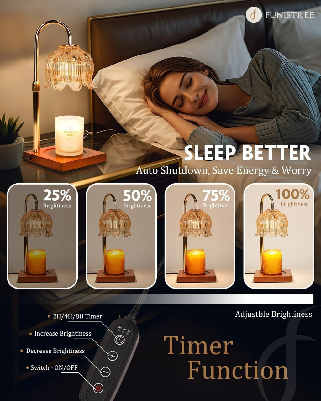 Flower Candle Warmer Lamp Timer Dimmer Adjustable Height Home Decor Gift