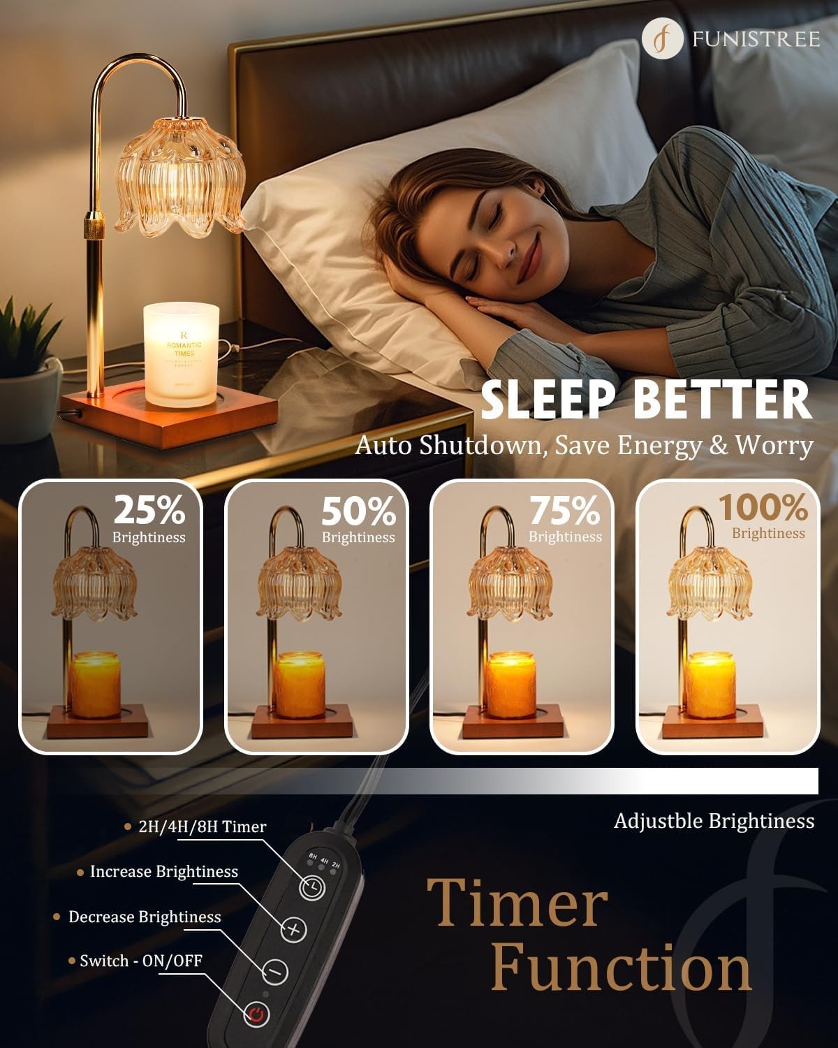 Flower Candle Warmer Lamp Timer Dimmer Adjustable Height Home Decor Gift