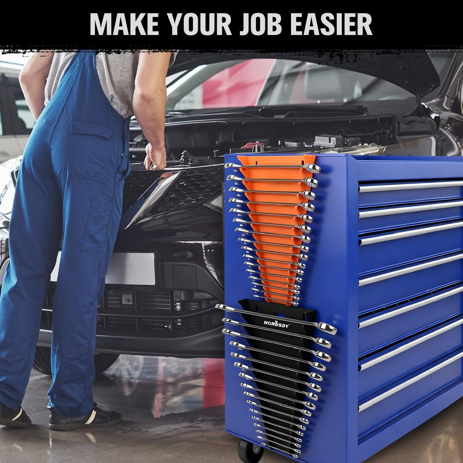 Magnetic Wrench Organizer 32 Slot SAE & Metric Toolbox Drawer Rack