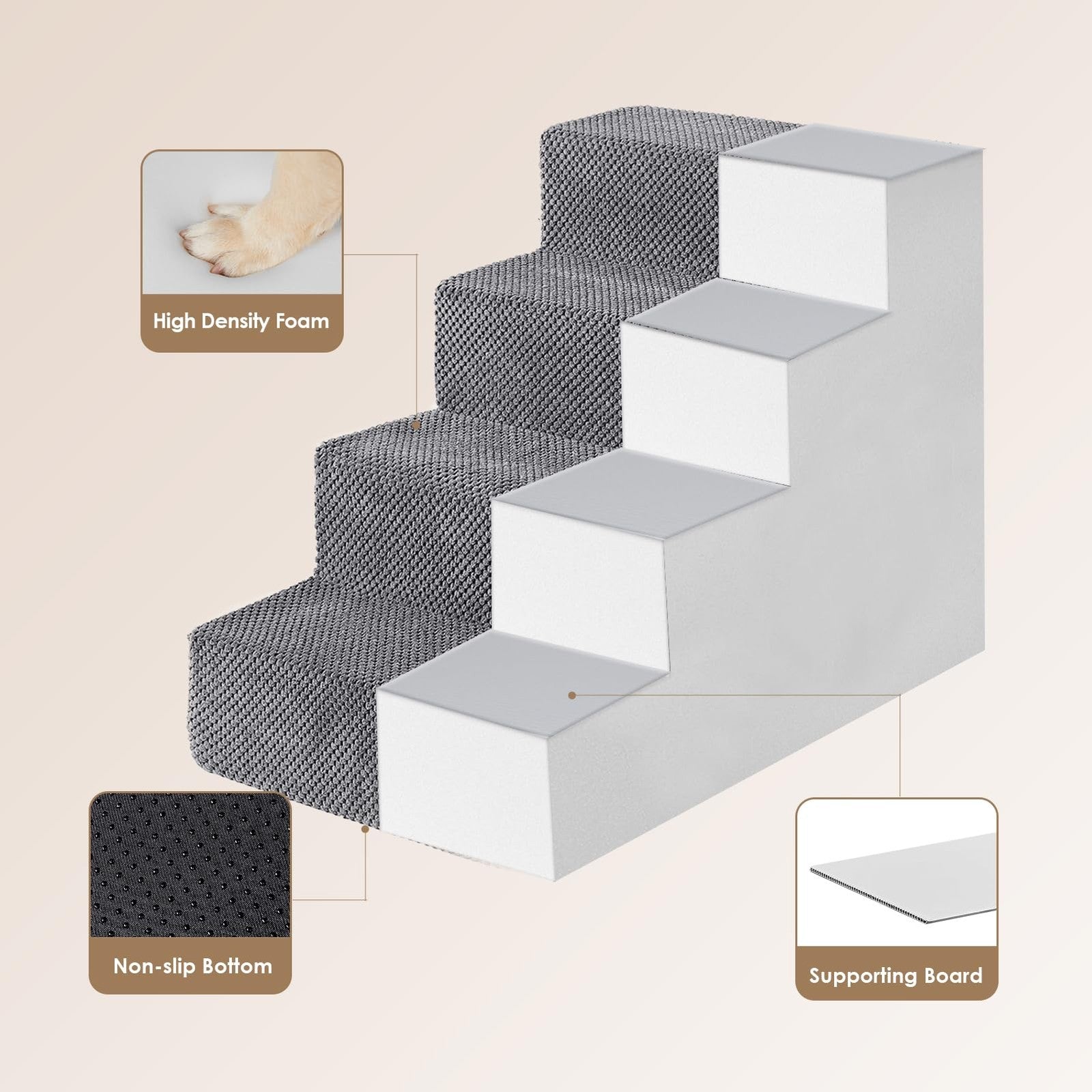 Dog Stairs for Bed 18" H 4-Step Non-Slip  for Indoor, Pet Steps for Small dogs