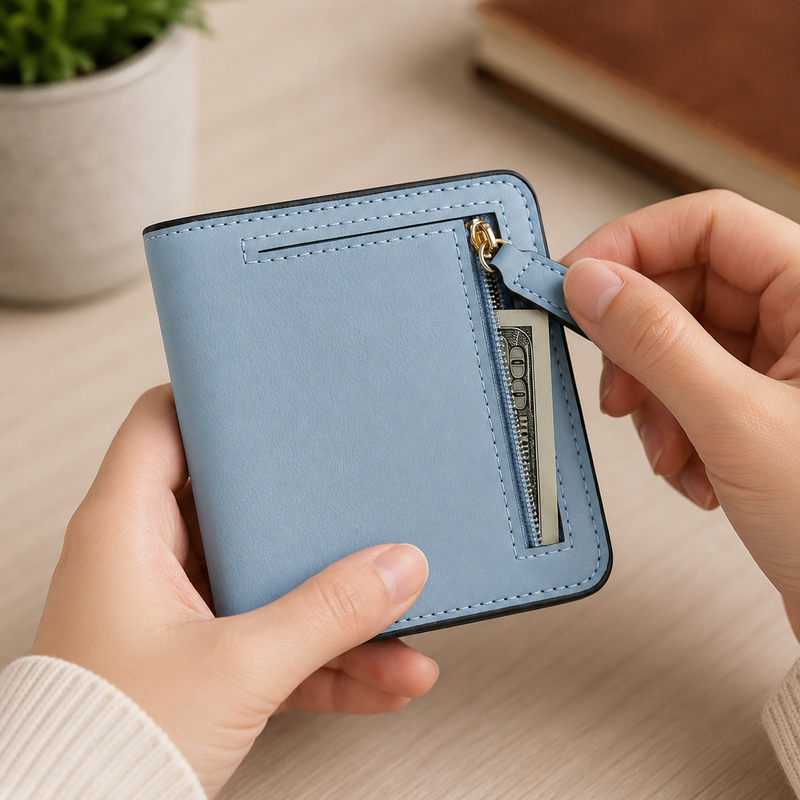 Toughergun Slim RFID Leather Wallet for Women Compact Bifold ID Coin Zip