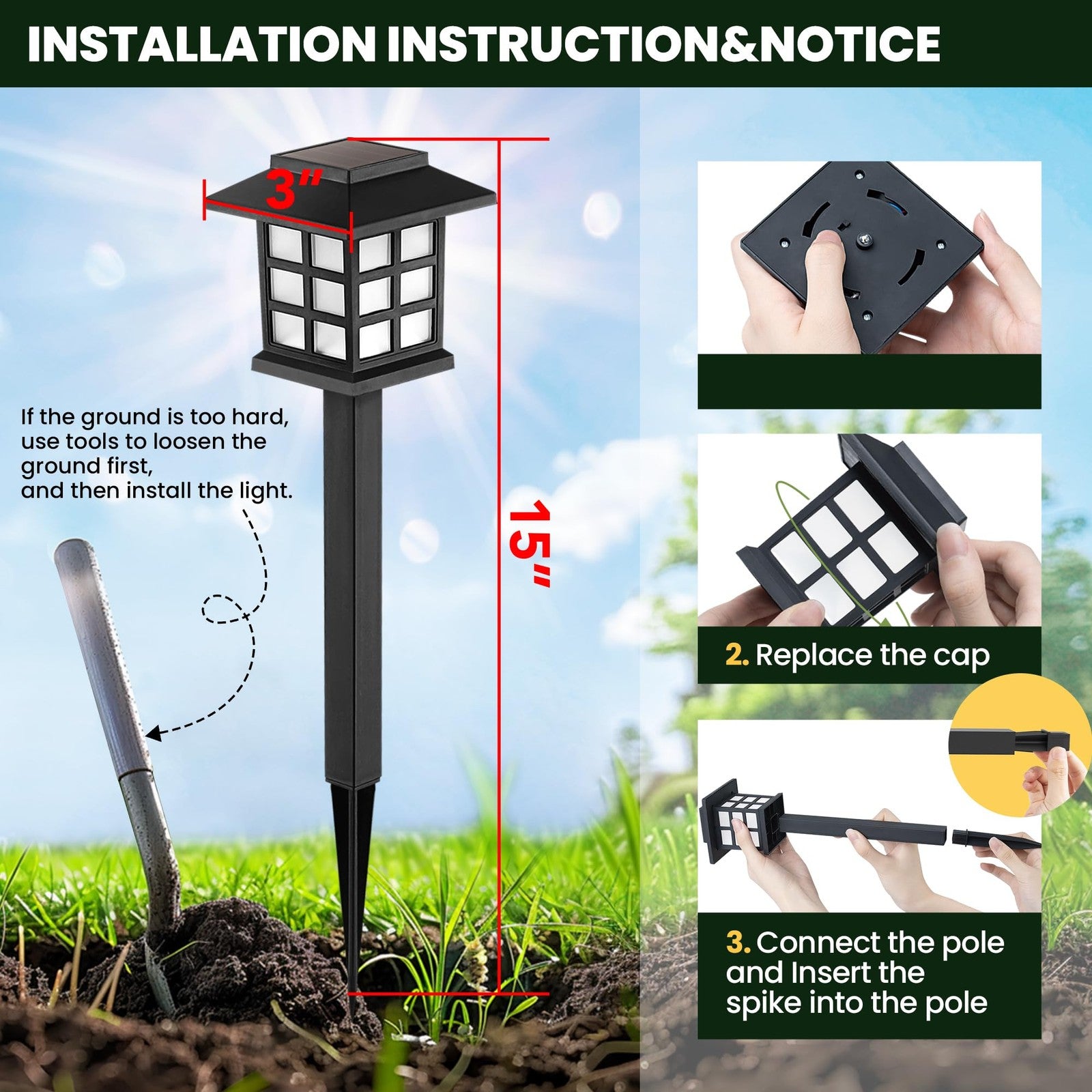 IGALUMI 12 Pack Solar Pathway Lights Outdoor Waterproof Auto On/Off LED Black