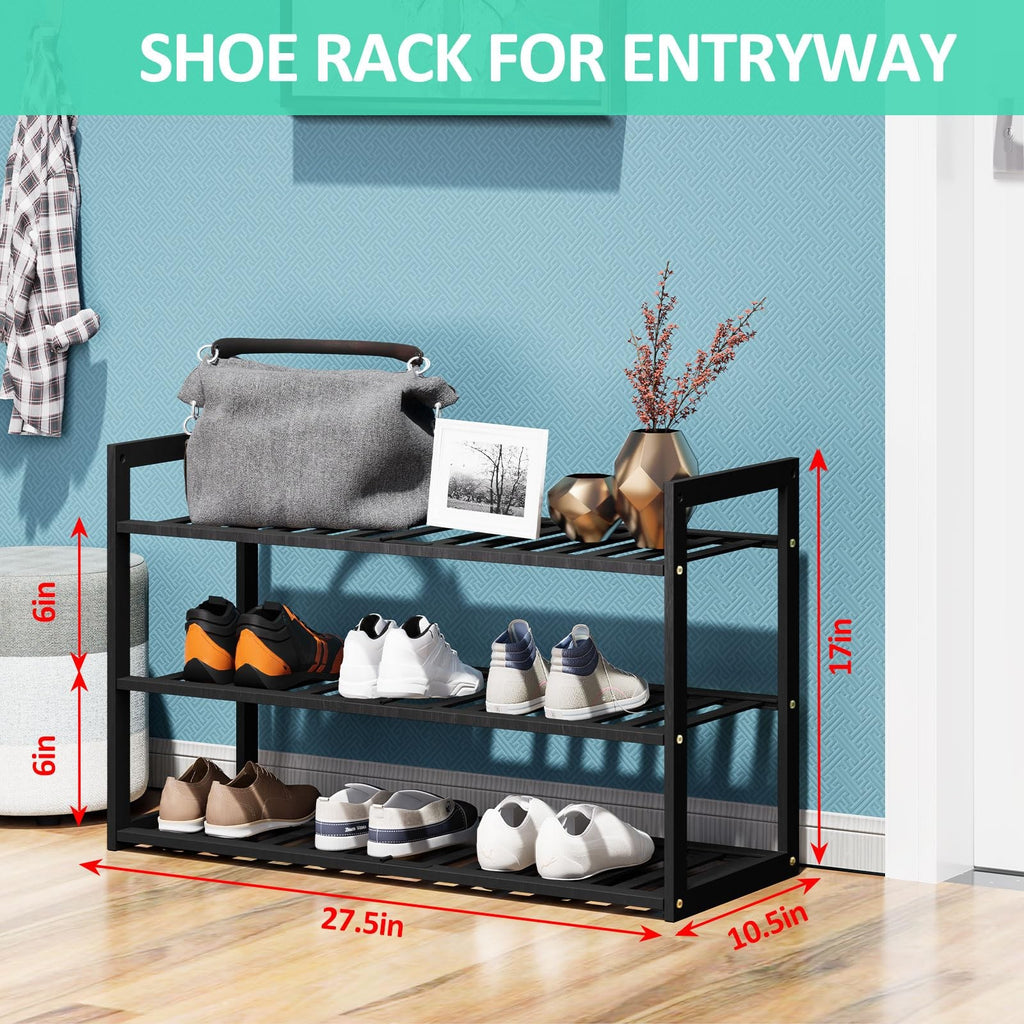 3 Tier Bamboo Shoe Rack for Entryway Closet Hallway Bedroom Garage Stackable