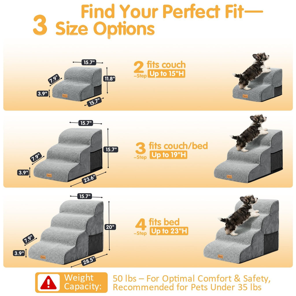 3 Tiers Foam Dog Ramps/Steps ,Non-Slip Pet Steps Extra Wide Deep Dog Stairs.