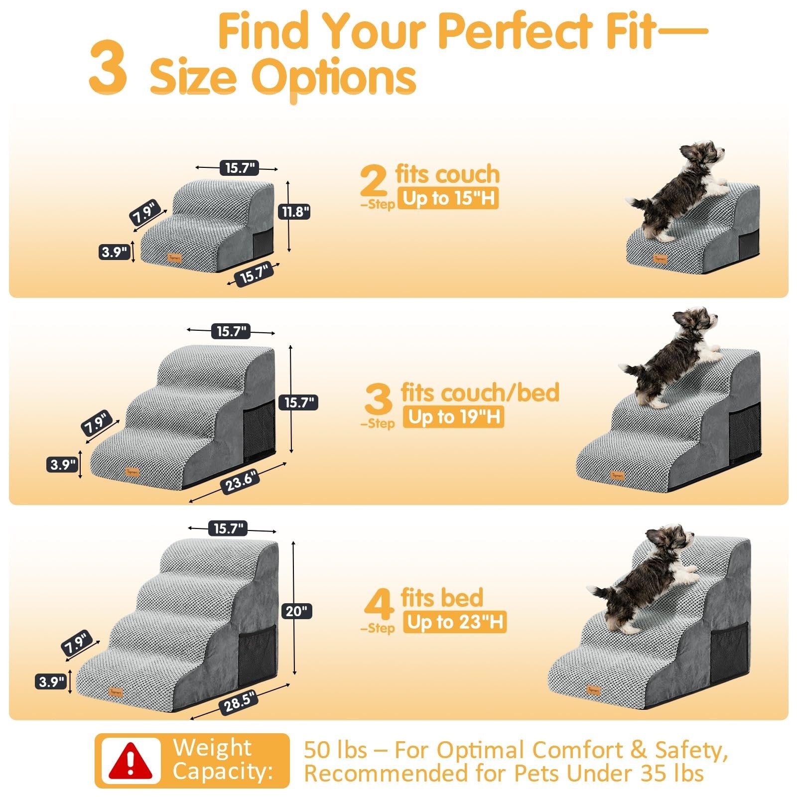 3 Tiers Foam Dog Ramps/Steps ,Non-Slip Pet Steps Extra Wide Deep Dog Stairs.