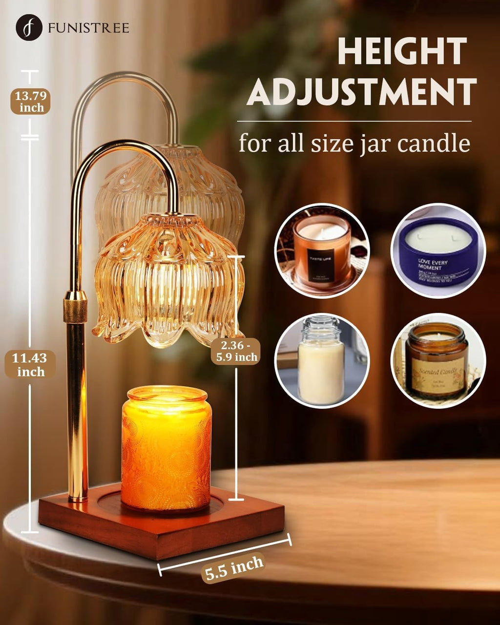 Flower Candle Warmer Lamp Timer Dimmer Adjustable Height Home Decor Gift