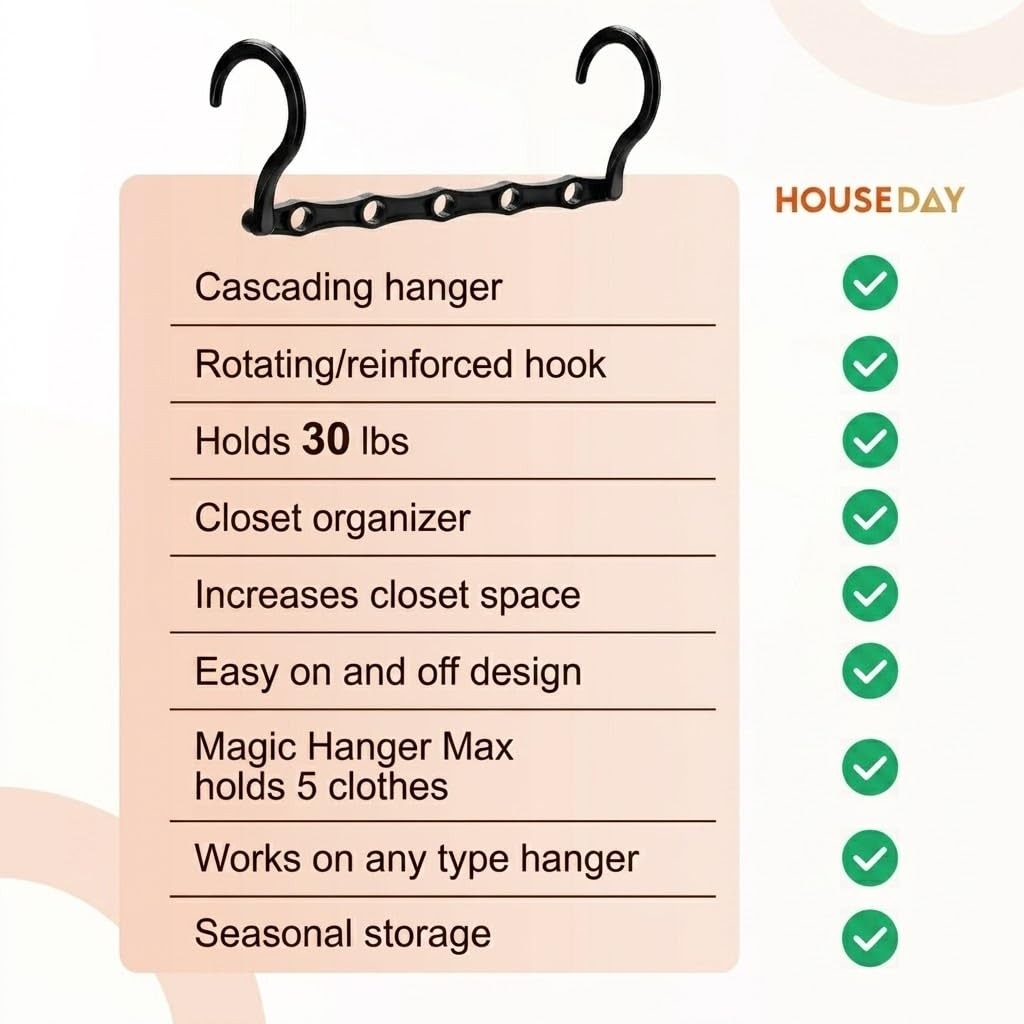 10 Pack Space Saving Cascading Hanger Organizers 5 Hole Black Closet Storage