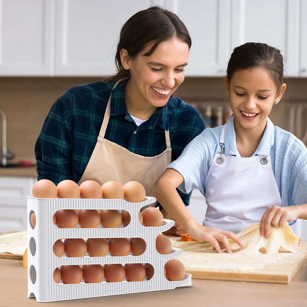24-Egg Auto Rolling Egg Holder for Fridge 4-Tier Slim Refrigerator Organizer