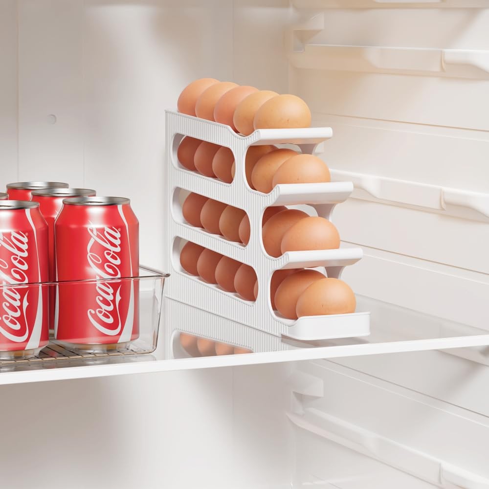 24-Egg Auto Rolling Egg Holder for Fridge 4-Tier Slim Refrigerator Organizer