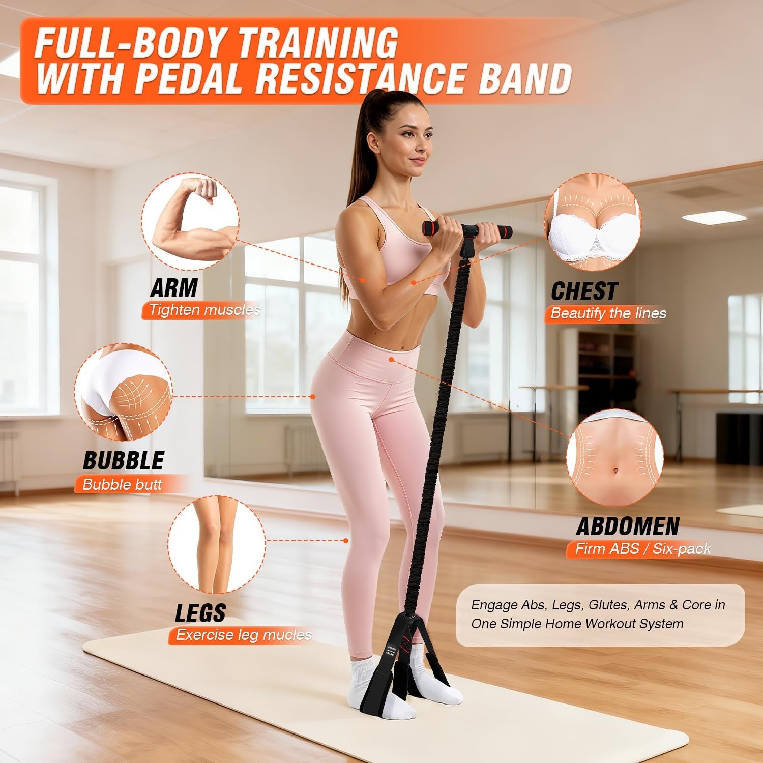 UZTUGG Pedal Resistance Bands with Handles Upgrade Women Exercise Bands Training