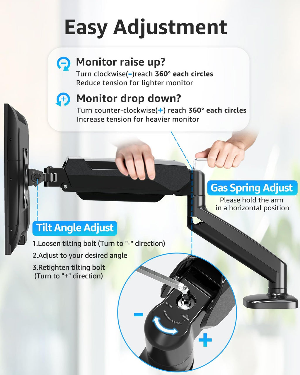 Single Monitor Desk Mount Arm for 17-32" Screens Holds 4.4-17.6 lbs VESA 75/100