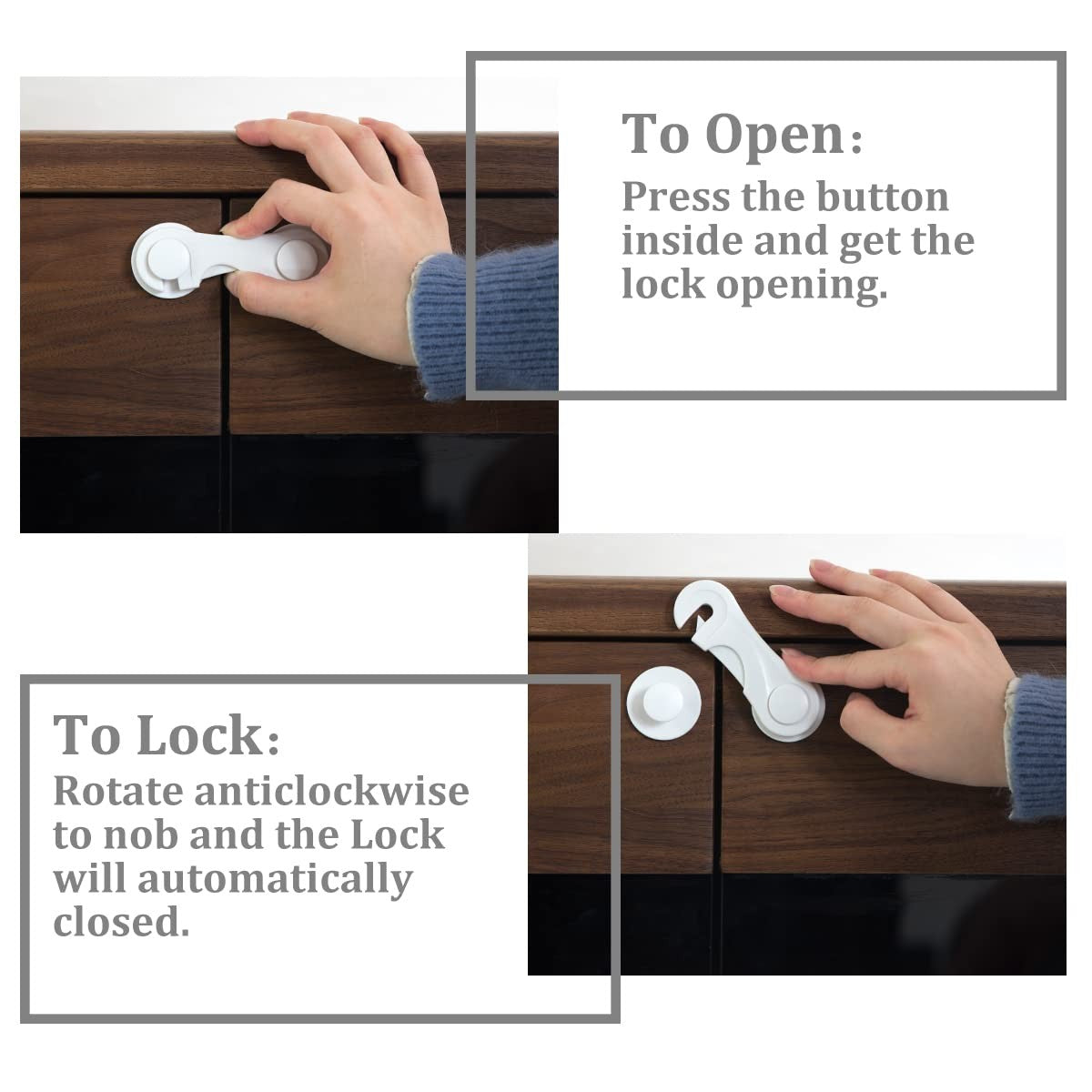 4 Pack Baby Proof Cabinet Door Locks White Adhesive Child Safety Latches 3.93"