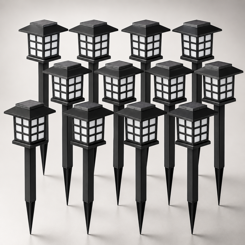 IGALUMI 12 Pack Solar Pathway Lights Outdoor Waterproof Auto On/Off LED Black