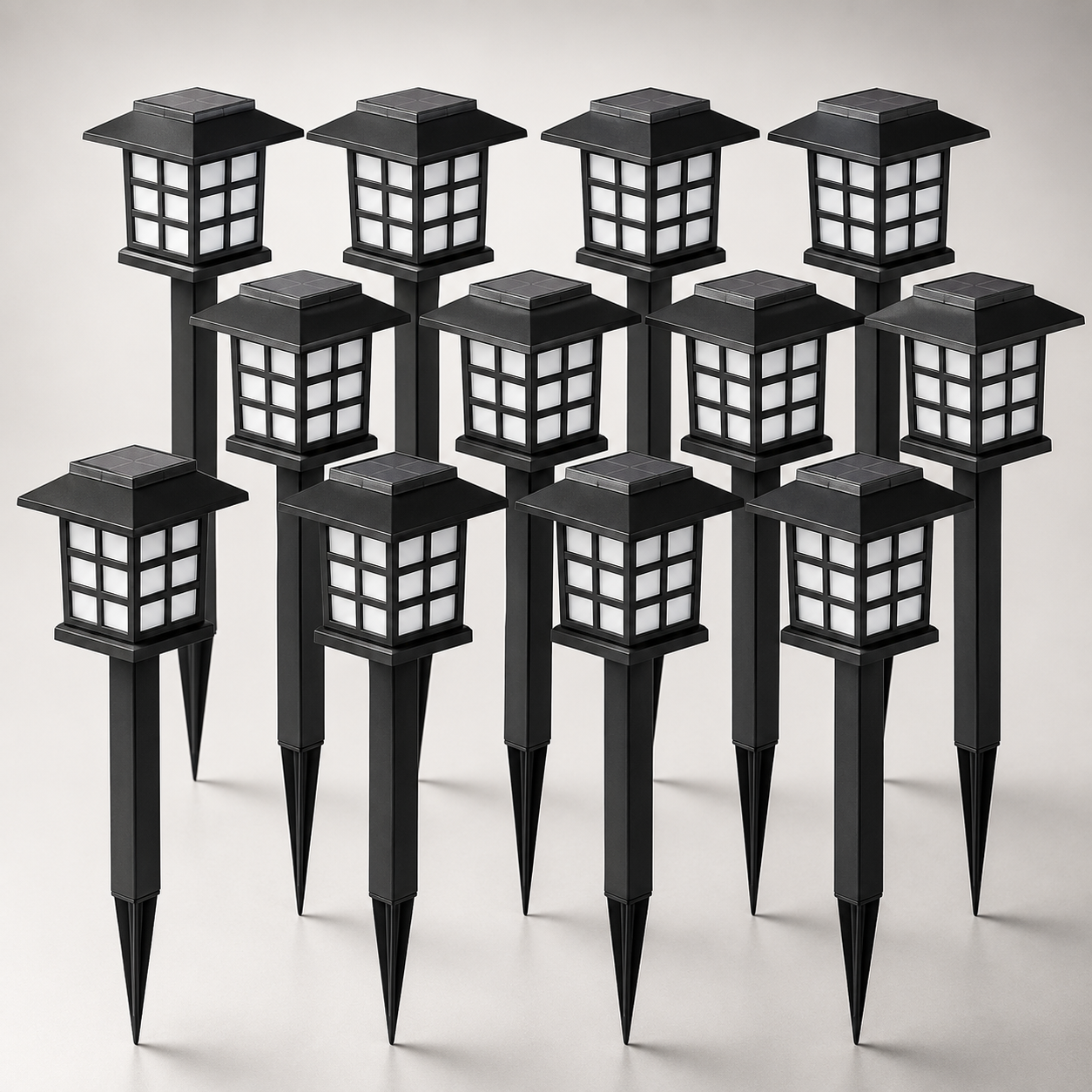 IGALUMI 12 Pack Solar Pathway Lights Outdoor Waterproof Auto On/Off LED Black