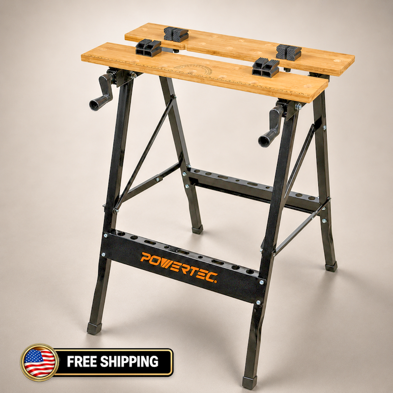 Portable Folding Workbench with Vise Bamboo Top Bench Dogs Woodworking