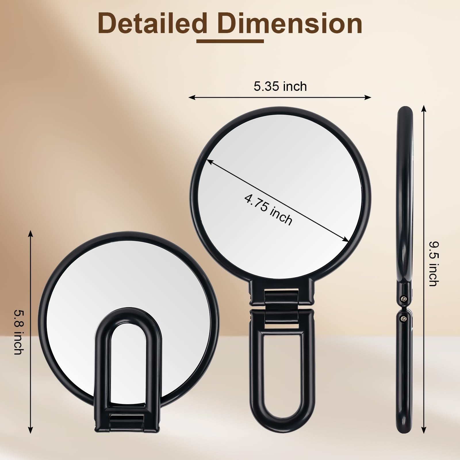 BOOMIBOO Handheld Magnifying Mirror 10X Foldable Travel Makeup Desk Vanity Black