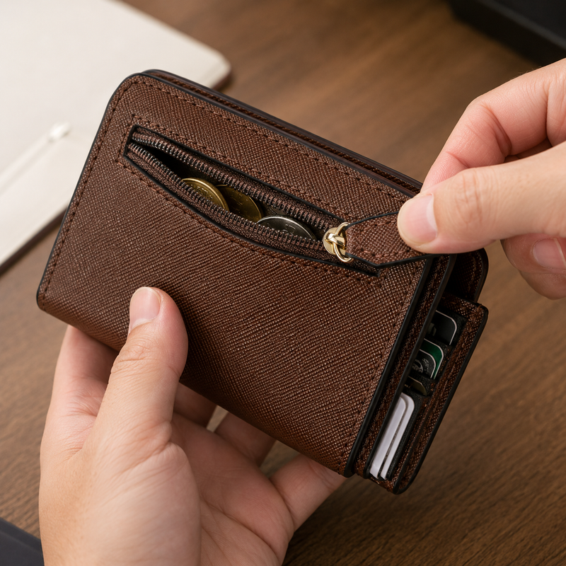 Toughergun Slim RFID Leather Wallet for Women Compact Bifold ID Coin Zipper