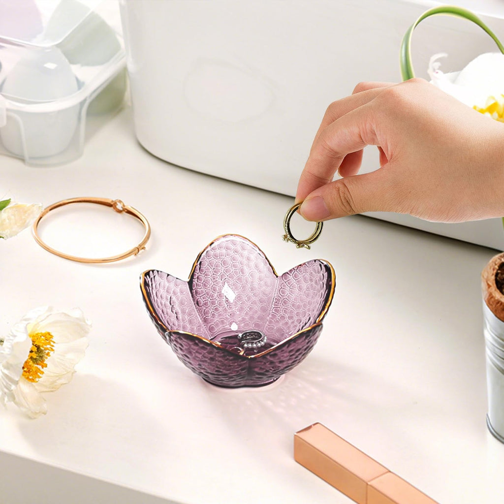 Flower Jewelry Dish Glass Ring Holder Vanity Organizer Tray Bedroom - Bathroom