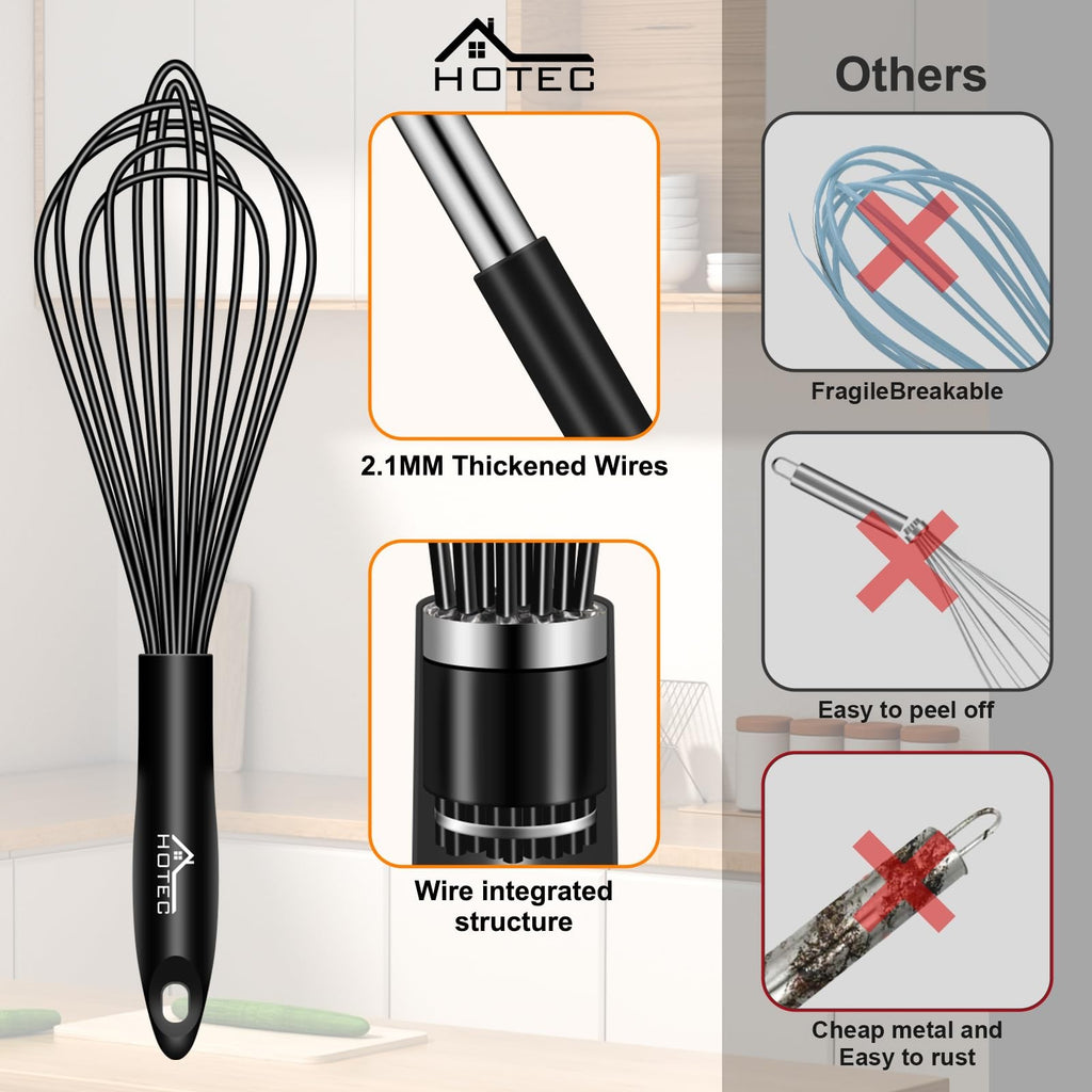 HOTEC 4PC Silicone Whisk Set Heat Resistant Nonstick Safe Kitchen Tools