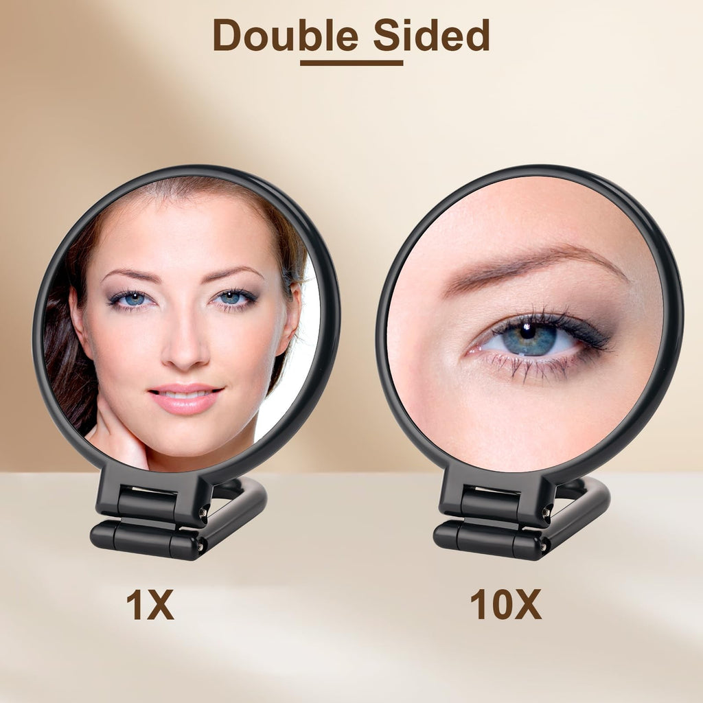 BOOMIBOO Handheld Magnifying Mirror 10X Foldable Travel Makeup Desk Vanity Black