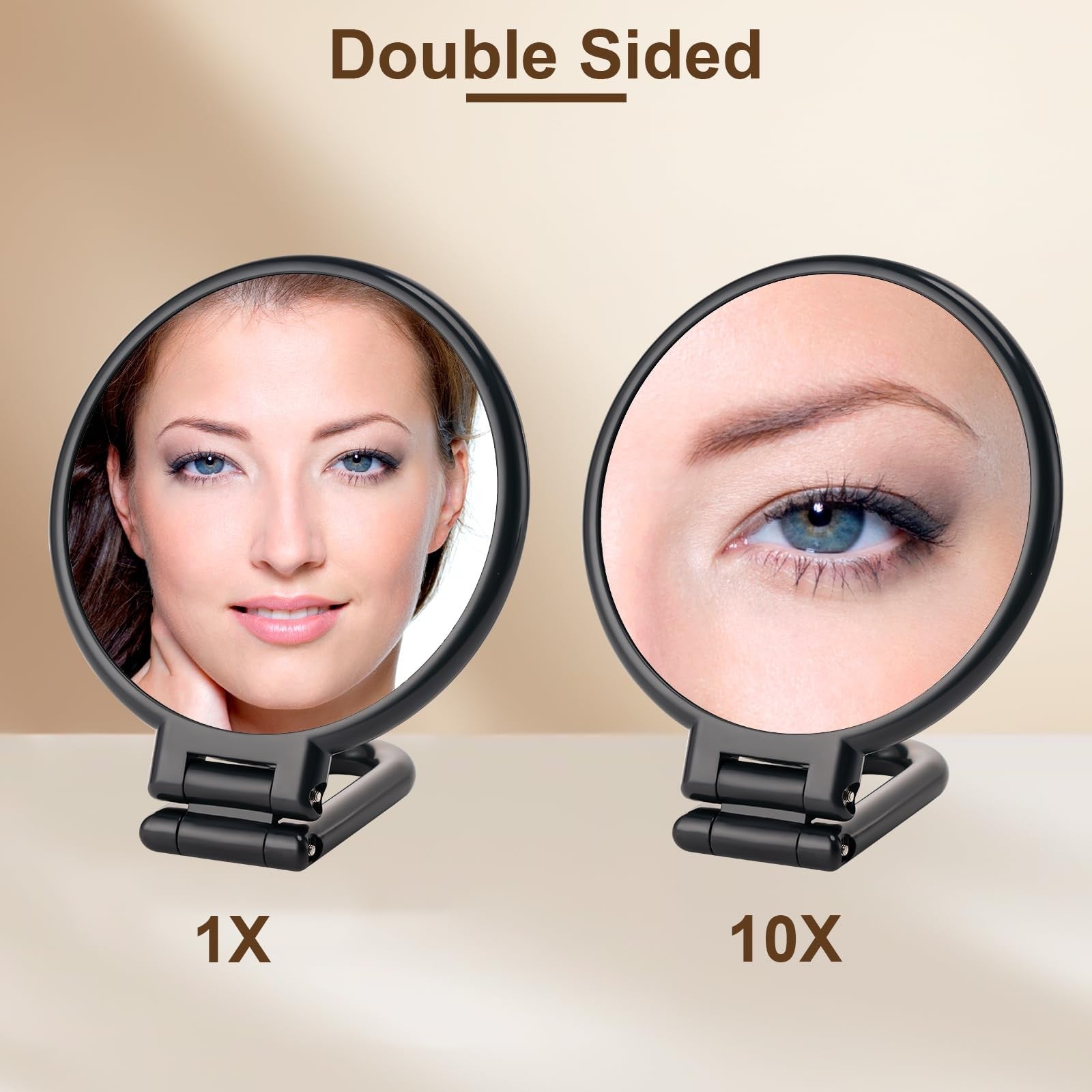BOOMIBOO Handheld Magnifying Mirror 10X Foldable Travel Makeup Desk Vanity Black