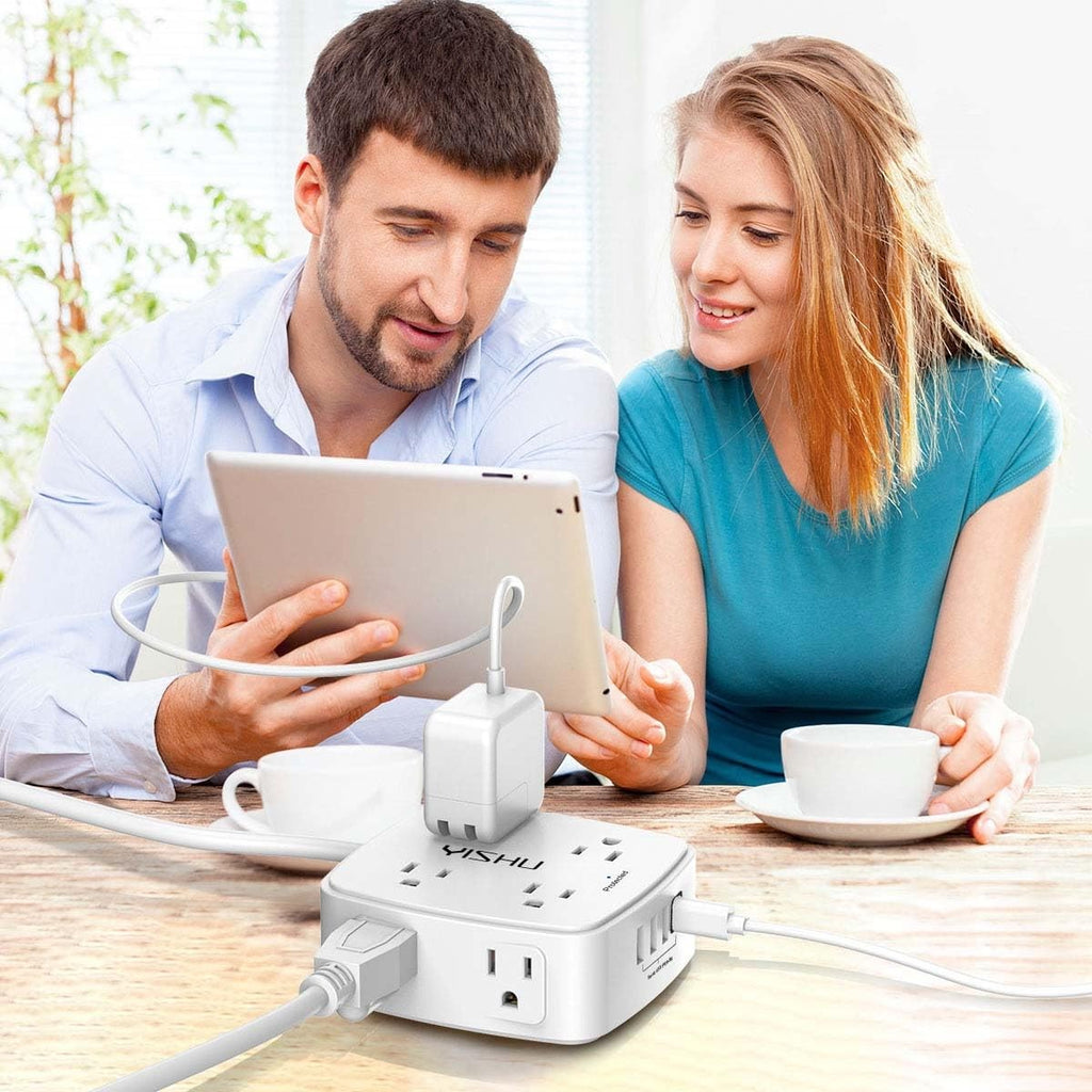 6 Ft Surge Protector Power Strip - 8 Widely Outlets with 4 USB Ports, 3 Side Out