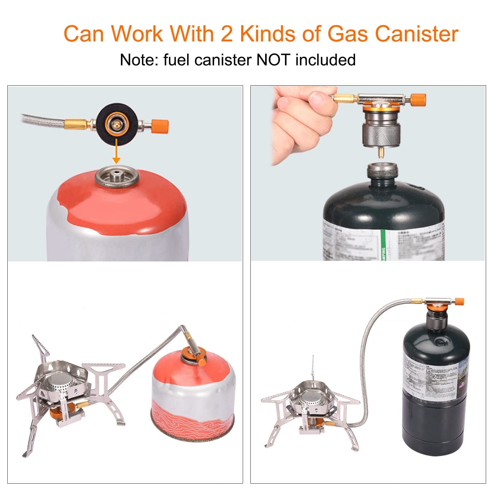 Portable Camping Stove Windproof Piezo Ignition Burner w Adapter Hiking