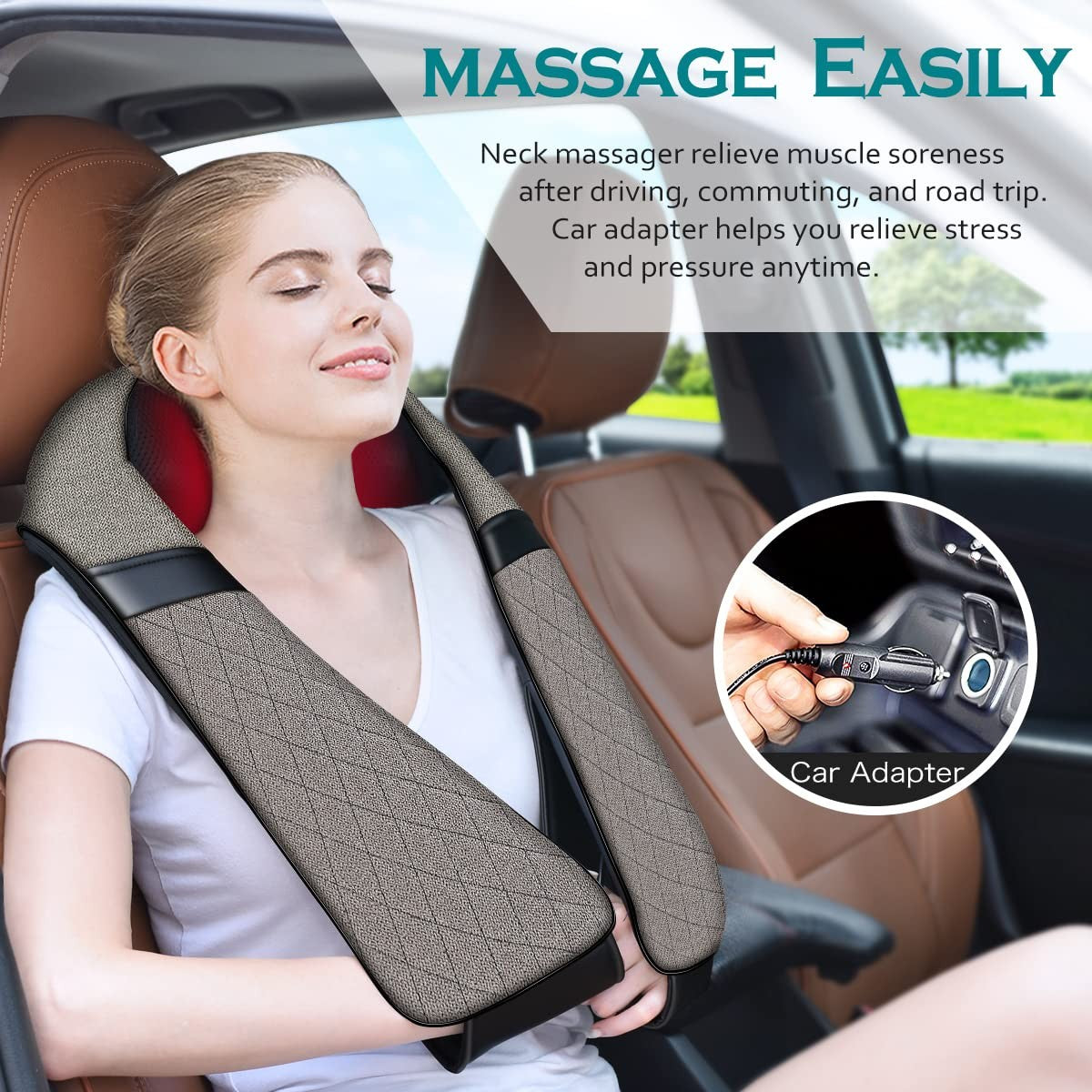 Blue Elf Shiatsu Electric Neck Back Massager Pillow 3D Kneading with Heat