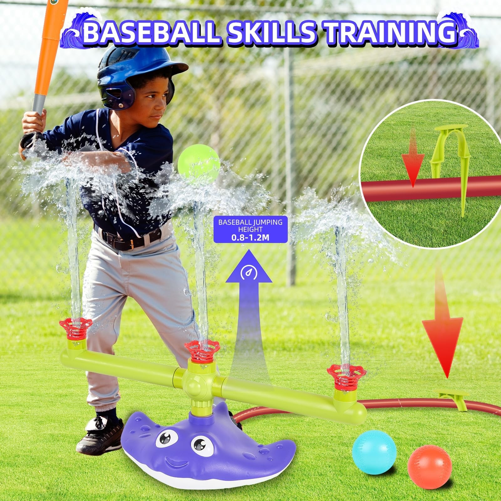 Kids Water Sprinkler Baseball Toy 2 in 1 Outdoor Summer Splash Game