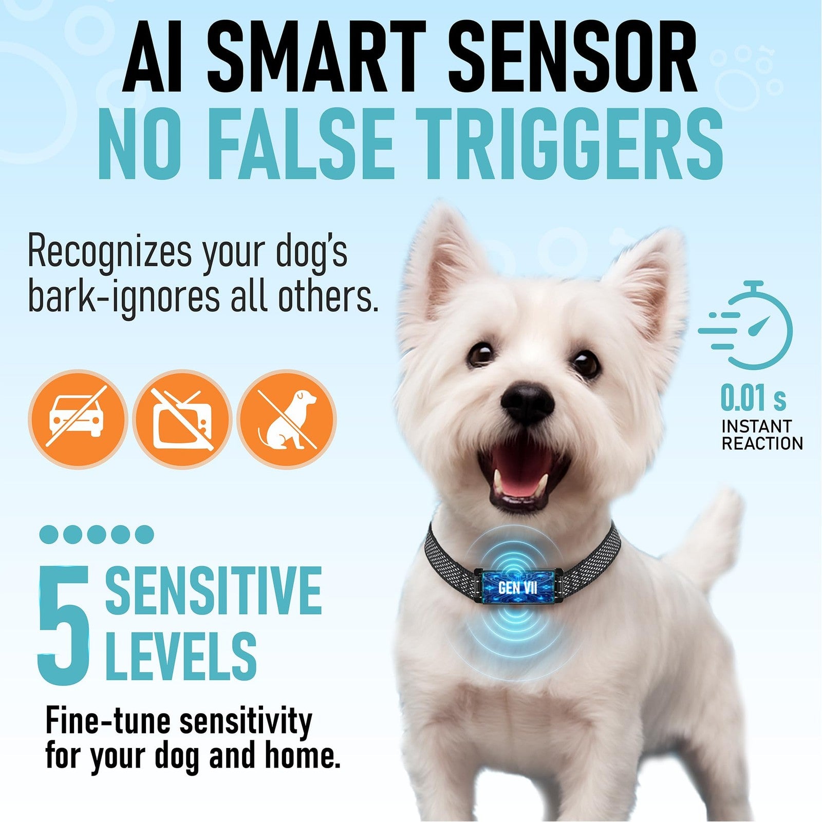 No Shock Bark Collar Small Dogs Beep Vibration Humane Waterproof Rechargeable