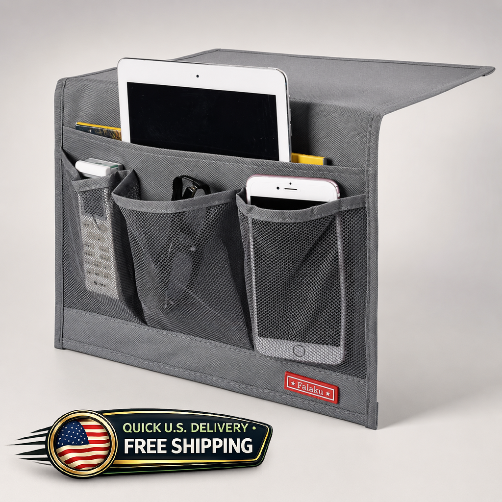 Bedside Storage Organizer Caddy for Bed Sofa Remote Phone Tablet Magazines Gray