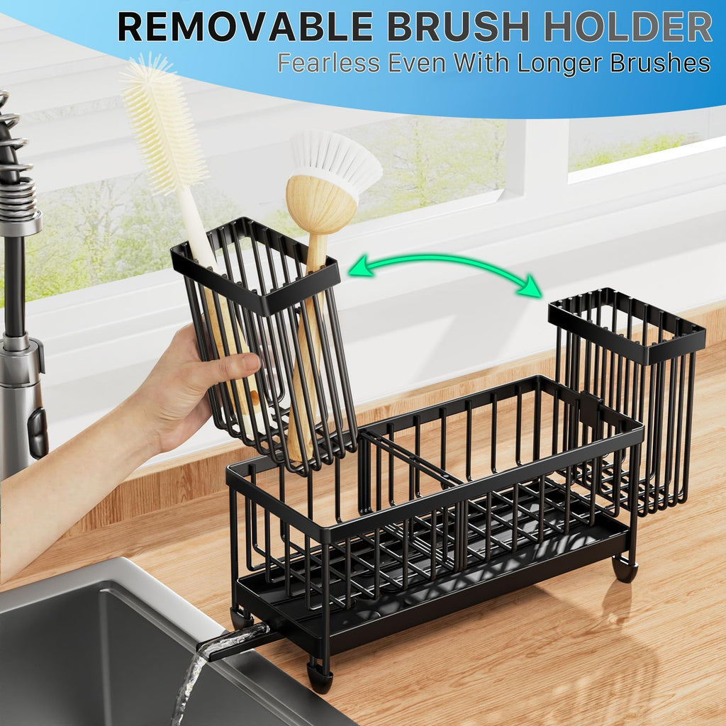Sponge Holder for Kitchen Sink Caddy Organizer with High Brush Holder Kitchen