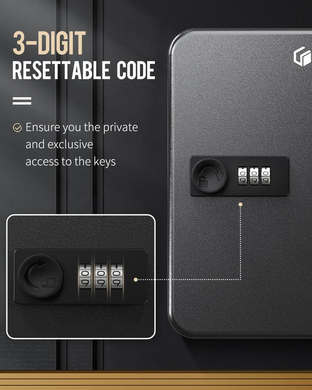 20 Position Key Cabinet with Combination Lock Resettable Black Digital Security