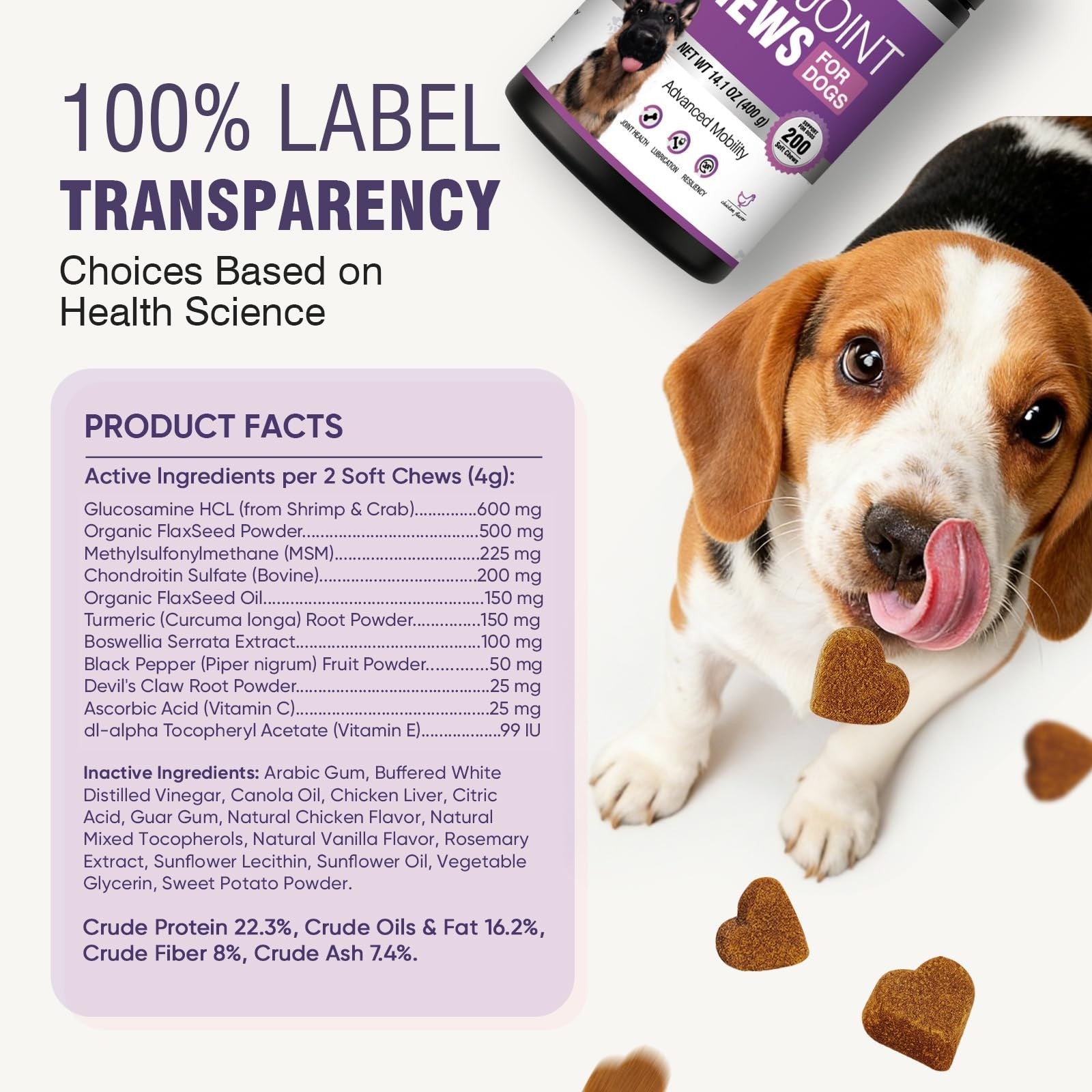 Glucosamine Dog Joint Support Chews 200ct Hip Mobility Chondroitin MSM