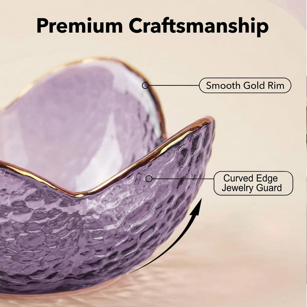 Flower Jewelry Dish Glass Ring Holder Vanity Organizer Tray Bedroom - Bathroom