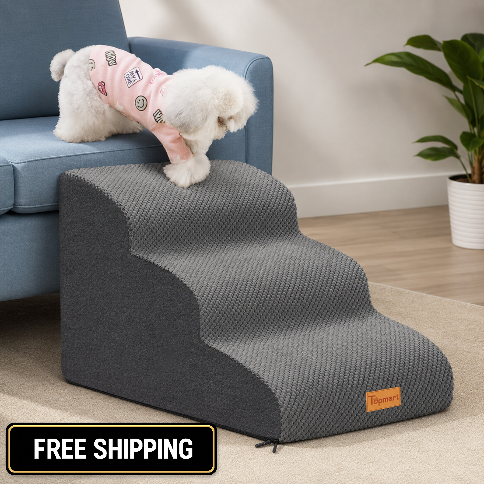 3 Tiers Foam Dog Ramps/Steps ,Non-Slip Pet Steps Extra Wide Deep Dog Stairs.