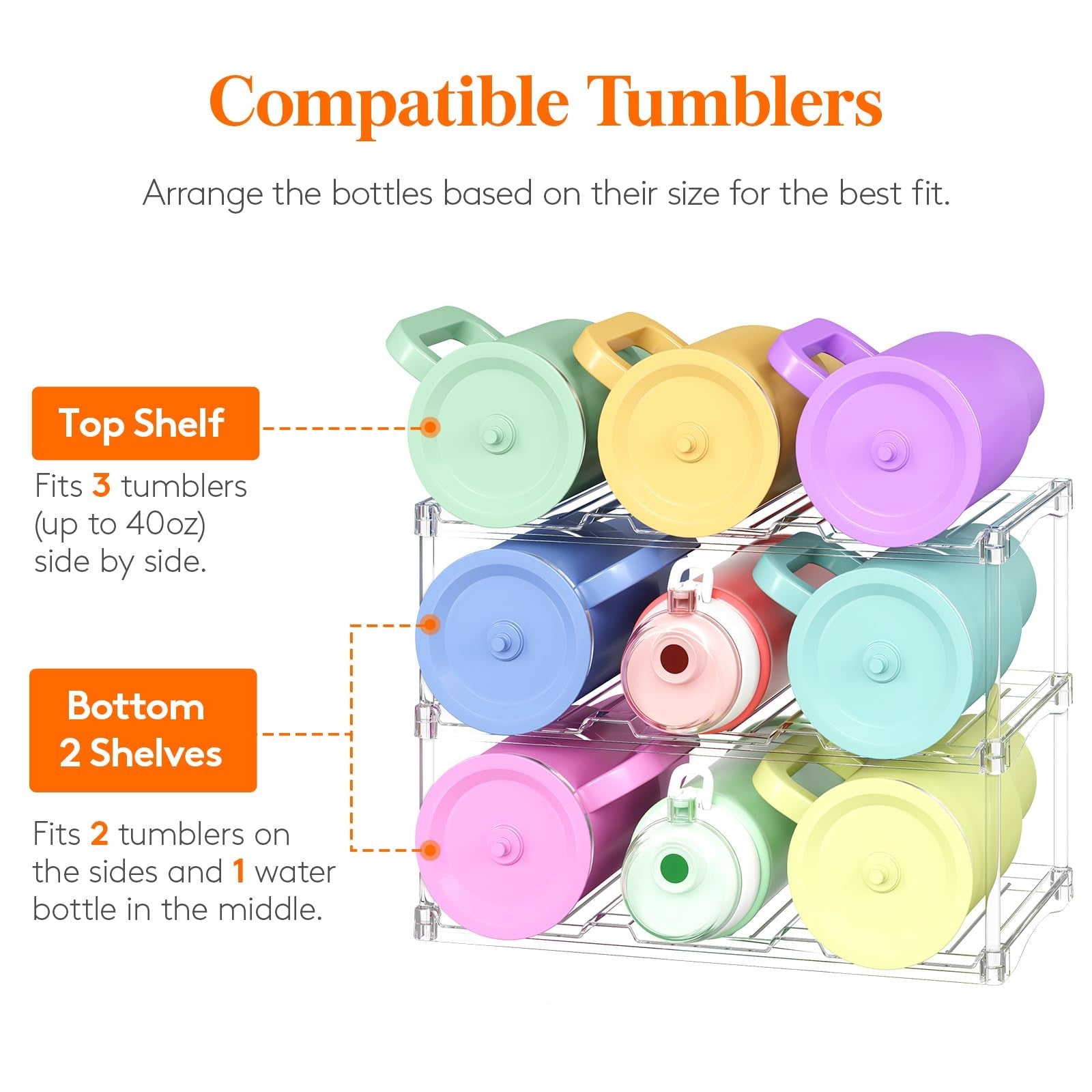 Stackable Bottle Storage Organizer, Clear Freestanding Wine Holder for Cabinet,