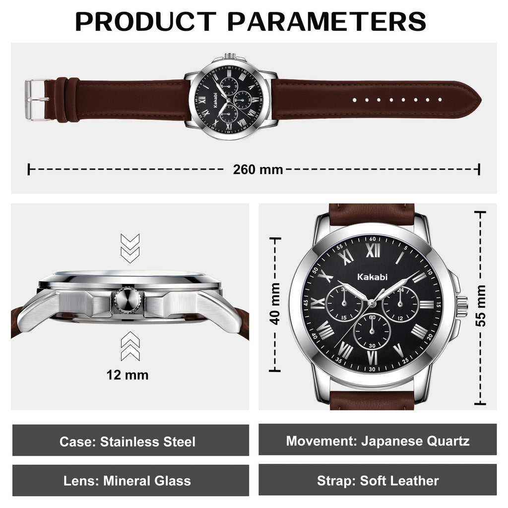 Mens Leather Dress Watch Quartz Roman Numeral Classic Business Watch Waterproof
