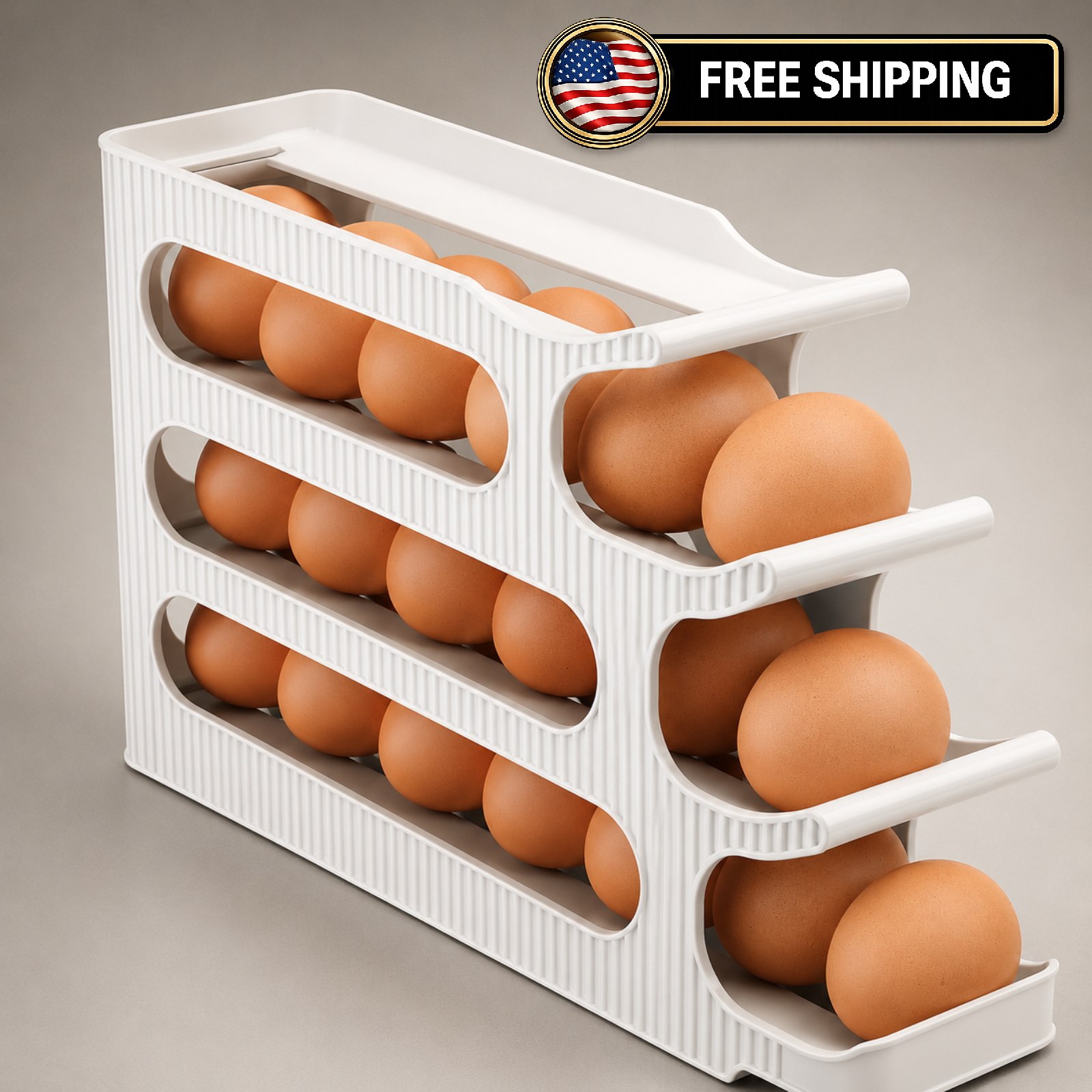 24-Egg Auto Rolling Egg Holder for Fridge 4-Tier Slim Refrigerator Organizer