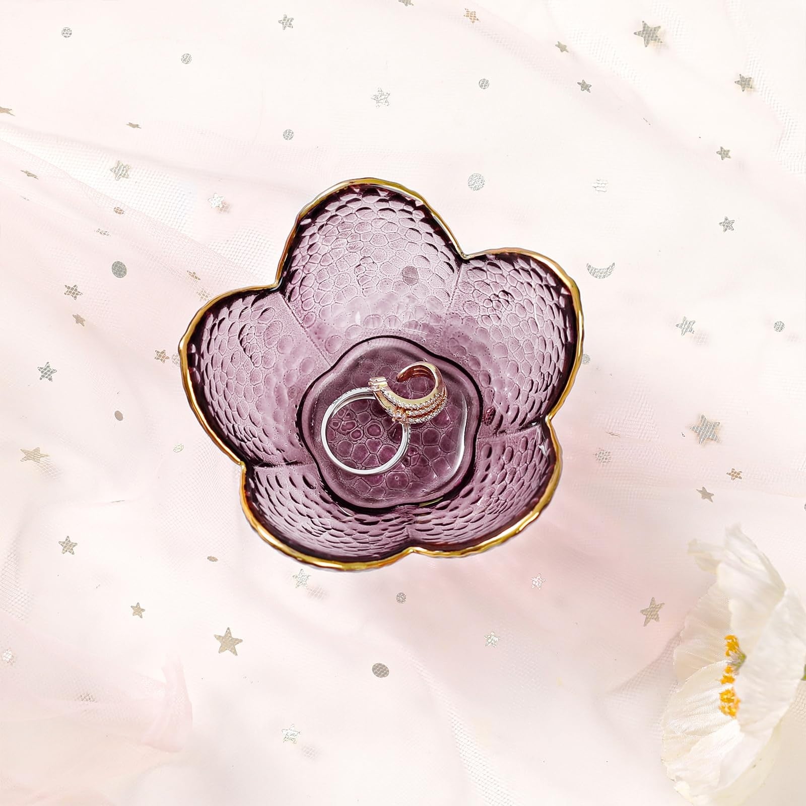Flower Jewelry Dish Glass Ring Holder Vanity Organizer Tray Bedroom - Bathroom