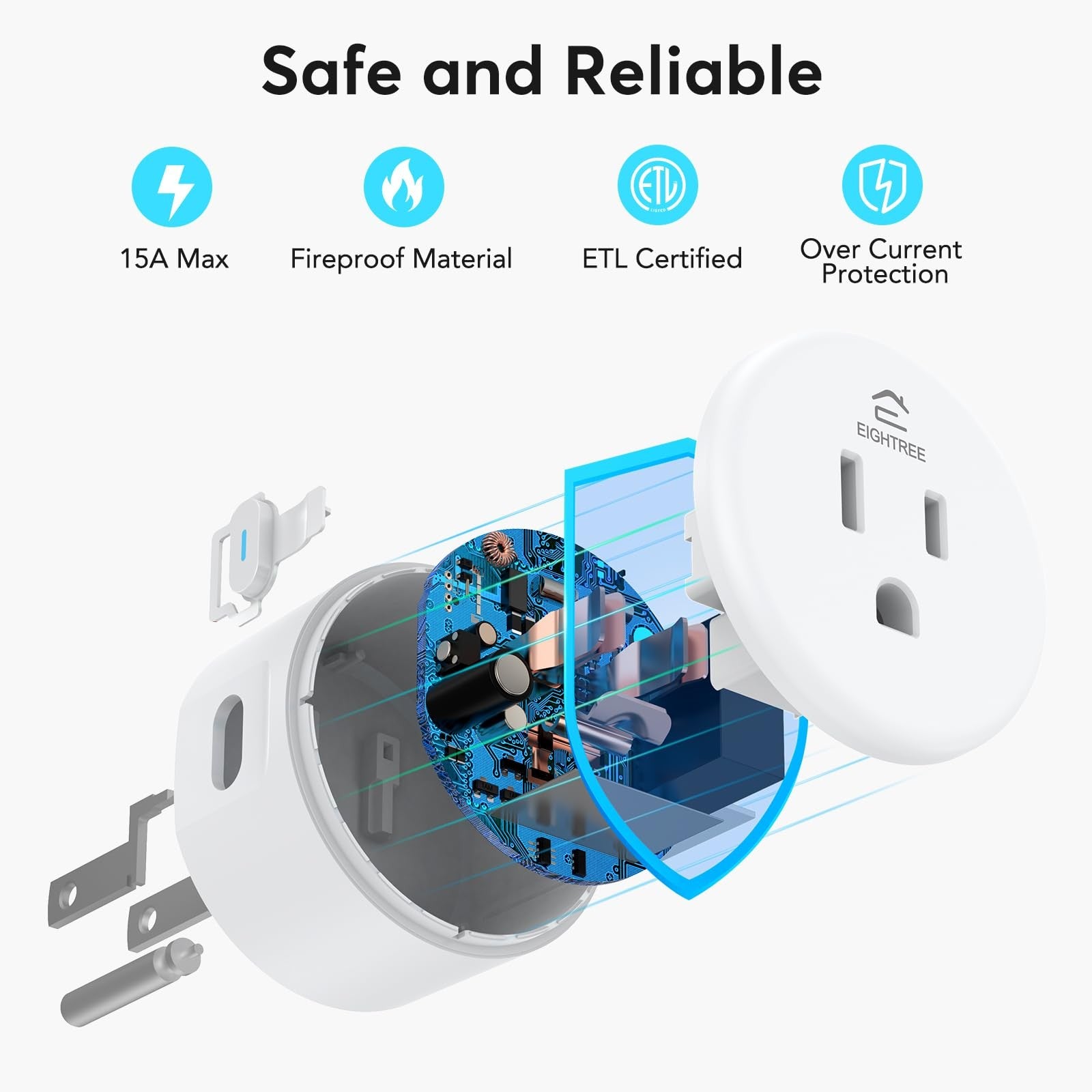 EIGHTREE WiFi Smart Plug 4-Pack 2.4GHz Alexa Google Timer Remote Outlet