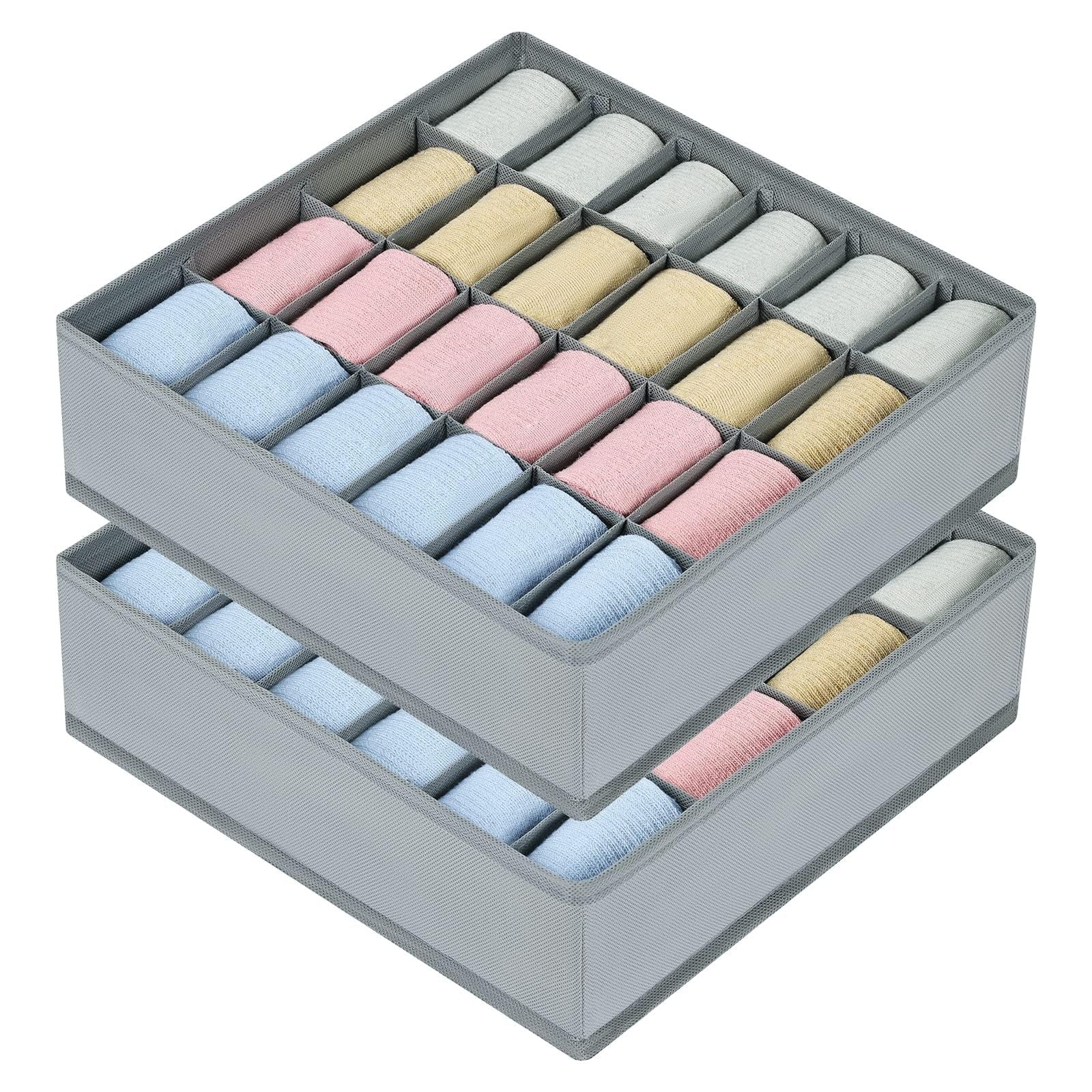 2 Pack Sock Drawer Organizer 24 Cells Each Underwear Closet Divider Gray