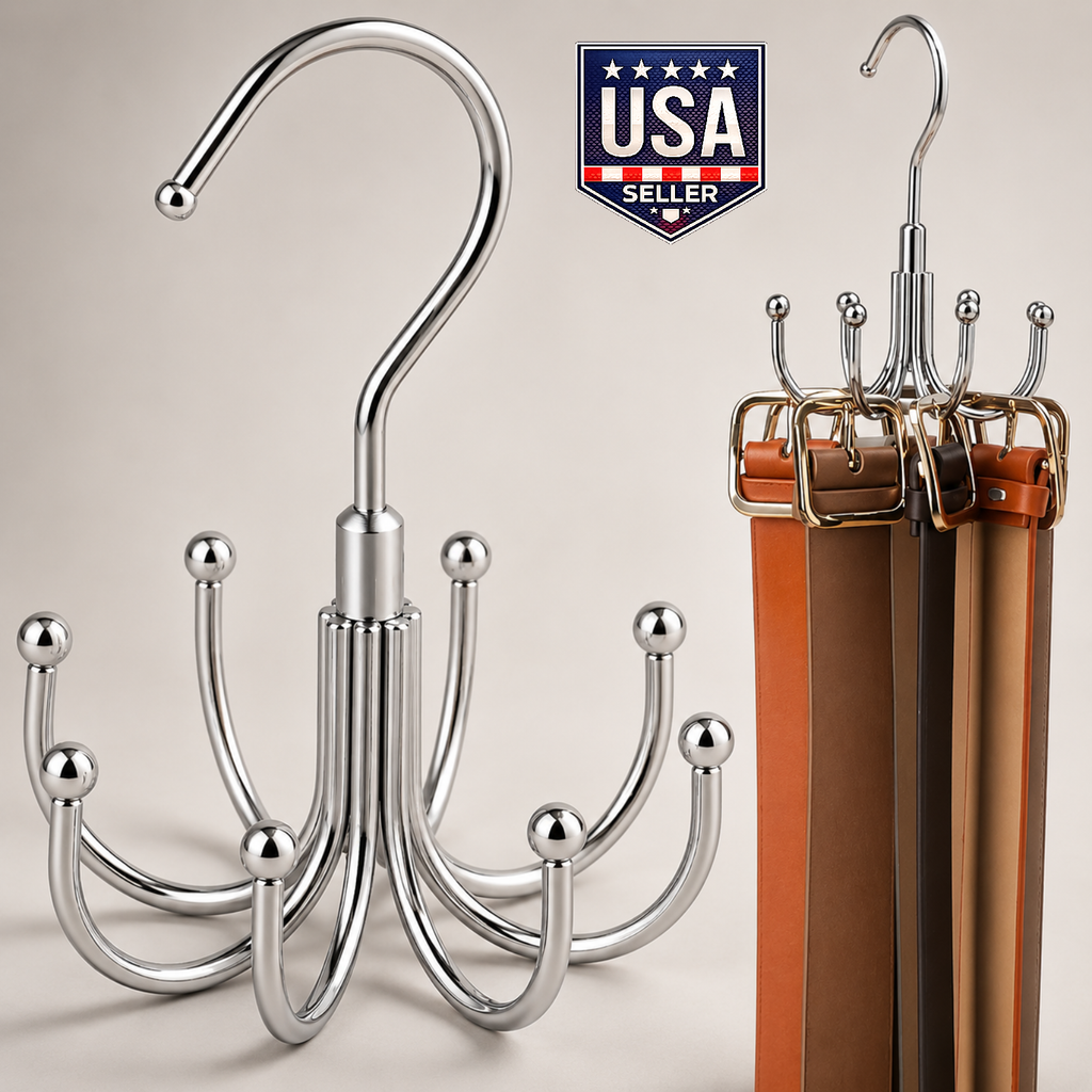Belt Organizer for Closet Holds 24 Belts Rotating Metal Hanger Tie Storage Rack